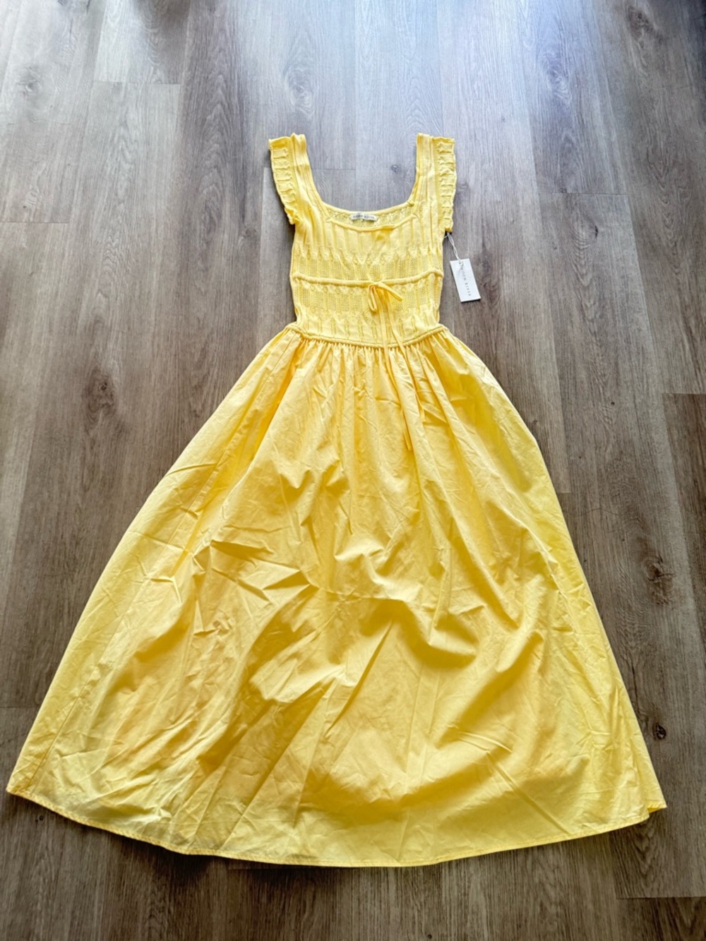 moon river august yellow ruffle knit bodice midi summer sun dress size small NEW - Picture 5 of 8